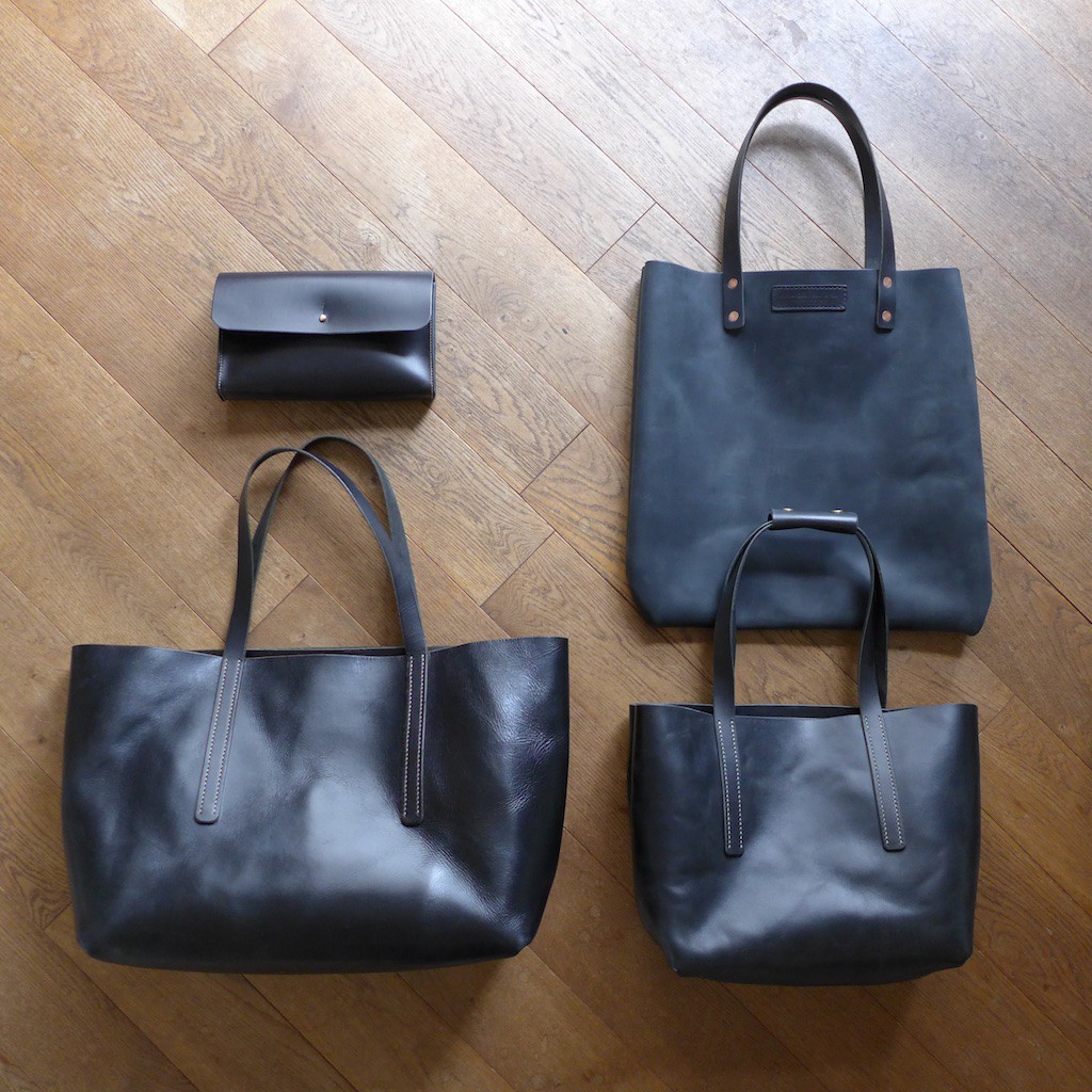 größenübersicht schwarze ledertasche handgenäht shopper tote 1539